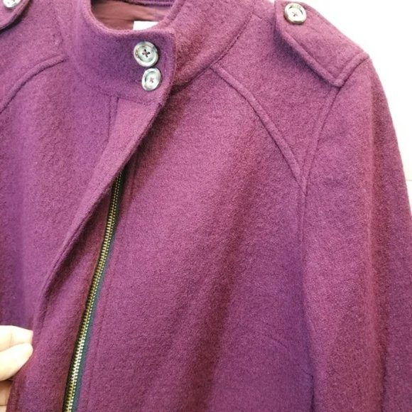 Chico's Boiled Wool Full Zip Lined Jacket Mock-Neck Styling Deep Berry - Picture 4 of 7